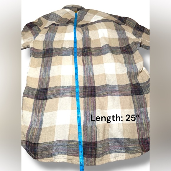 Aritzia Wilfred Free Flannel Shirt Boyfriend Button Up Plaid beige Brown XS - Picture 7 of 7
